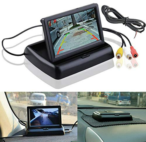 Riloer Kit Telecamera di Retromarcia per Auto, Monitor LCD TFT Pieghevole Digitale da 4,3 + Telecamera di Backup HD con Grandangolo, Visione Notturna, Adatta per Auto Camion RV Mini-van