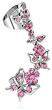 Treuheld® Ear Cuff Ohrstecker mit Schmetterling | 2 Farben [04.] - rechtes Ohr - Kristalle: pink