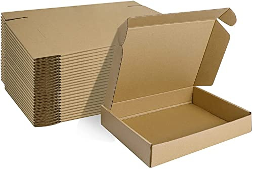 HORLIMER 25 stycken fraktkartong liten kartonglåda, 28 x 20,4 x 5,1 cm förpackningslådor av wellpapp för varor, presentförpackning, vikbar kartong, postkartong (brun)