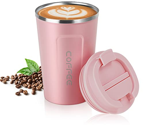 Flintronic Kaffeebecher to go, 380ML Thermobecher Doppelwand Isoliert, Kaffeetasse mit Auslaufsicherem Deckel, Kaffeetasse Thermobecher Isolierbecher,Kaffeebecher Edelstahl Travel Mug für Kaffee e Tee