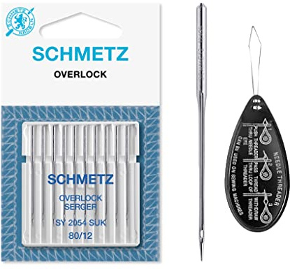 Overlock/Serger SY 2054 SUK Ball Point Sewing Machine Needles for Singer Overlockers (Pack of 10), Size 80/12, Includes Large Needle Threader