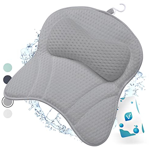 Vesta+ Badewannenkissen Grau L mit Saugnäpfen, Badekissen Testsieger als Badewannenkissen Nacken – Nackenkissen Badewanne, Das Badekissen für Badewanne, Badewannen Kissen – Duschkissen Badewanne