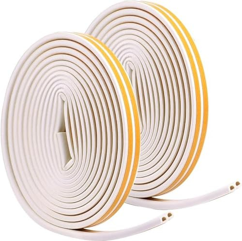 Vinabo 16M/52.5 ft Guarnizione Porta Finestra Paraspifferi Finestre, Guarnizioni per Finestre Striscia di Schiuma D-Tipo Nastro Isolante Anticollisione Gomma Striscia Sigillante Autoadesiva, Bianca