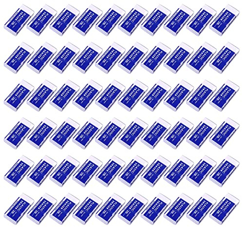 SacJkt 60PCS Eraser Multipack, White Plastic Rubbers, 2B Soft Rubbers for Kids and Adults Universal Use in Schools, Office, Drawing, Sketches (3.7x1.7cm)