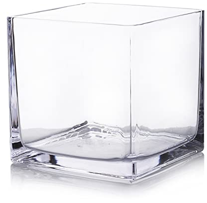Enova Floral Cube Glass Vase - 6 x 6 Inch Square Vases with Floating Candle Holders, Perfect for Wedding Centerpieces and Home Office Decor - Set of 1
