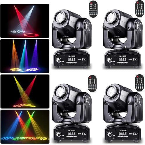 Lyre Led, UKing 4pcs 50W Tête Mobile avec Télécommande DMX 512 Éclairage à Disco DJ Lumière 8 Gobos 8 Couleurs Sono/Auto/Master Slave/Stroboscope pour DJ Soirée Fête KTV Bar Club
