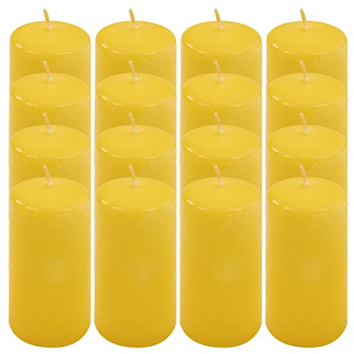 Stumpenkerze Höhe 10 cm Ø 5 cm lange Brenndauer Rund-Kerze Säulenkerzen Kerzen-Deko Tafelkerzen Weihnachts-Kerzen Hochzeits-Deko (gelb, 16)