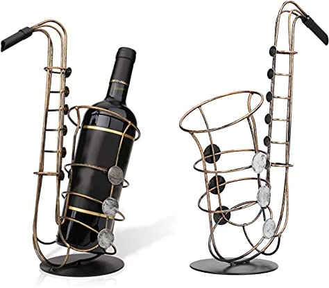 Tisch-Weinregal, Saxophonform, dekorativer Flaschenständer, Schmiedeeisen, Weinflaschenhalter für Küche, Esszimmer und Bar