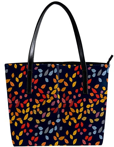 Bunte rote gelbe Baumblätter, marineblau, Schultertasche, leicht, lässige Schultasche, Lehrertasche, Handtasche, Geldbörse, Mehrfarbig