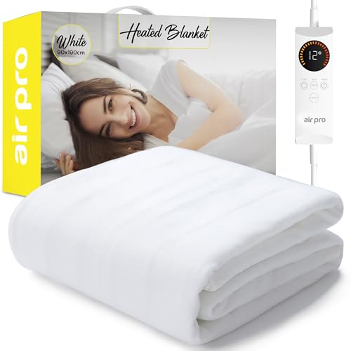 Air Pro Electric Blanket - Fully Fitted Mattress Cover With Elastic Straps - Premium Fleece Easy Fit Heated Blanket - Detachable Controller & Machine Washable - Single - 90x190cm