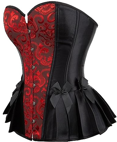 Hengzhifeng Corsetto Burlesque Donna Gotico Bustino Corsetti Cosplay Halloween (EUR 28-30,Nero Rosso)