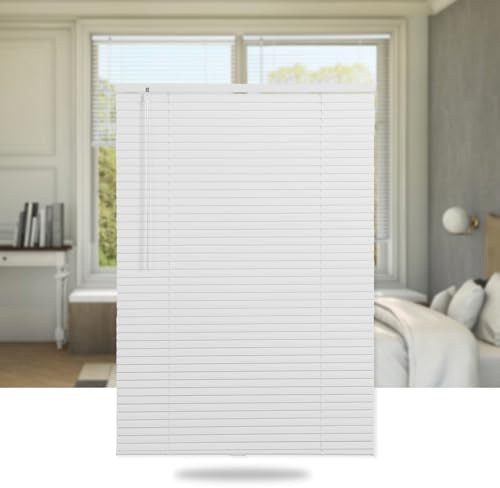 SEEYE Cordless Mini Blinds Aluminum Venetian Blind Horizontal Window Shades, 1 Slat Size - Rooming Darkening Blinds Anti-UV & Waterproof for Bedroom, Office, Easy to Install, 32 W x 64 H, White