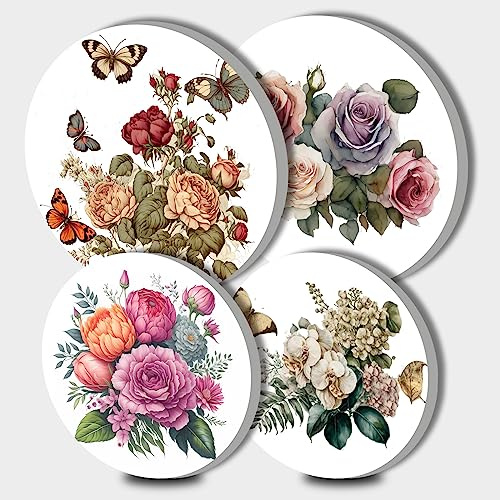 Walarky Flower Round Metal Hob Covers Set of 4 Stove Cooker Hob Covers for Cookers Gas Stove Protector Cookware Accessories Modern Cooktop Decor