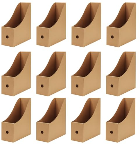 JOIKIT Lot de 12 porte-revues en papier kraft avec étiquettes - 26 x 9 x 27 cm - Organiseur de bureau pour dortoir, bureau, maison