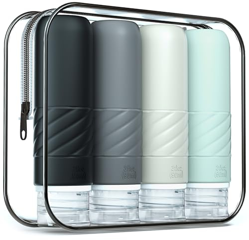 Gemice Botella de Viaje Silicona 90 ml, 4 Piezas Botellas de Viaje para Llenar Botellas de Cosméticos a Prueba de Fugas para Viajes Contenedor Sin BPA Aprobado por la FDA para Llenar Loción