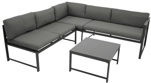 DEGAMO Funktions Eck- Loungeset Montana 192x188cm, Aluminiumgestell dunkelgrau, mit Verstellbarer Liegefunktion und Polstern grau, Outdoor wetterfest