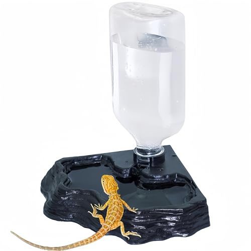 MRTIOO 17oz Terrarium Tank Reptile Food Feeders Bowl, Water Feeder Automatic Water Dispenser Waterer Feeding Accessories, for Geckos Lizards Turtle Bearded Dragons - Black
