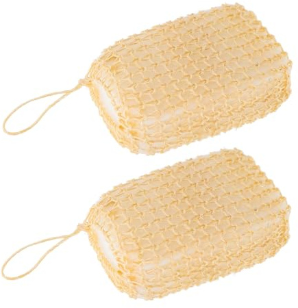Beige Esponjas Exfoliantes 2 Piezas de Sisal Cuerpo | Cordón y Banda Elástica, Uso en Casa, para Niños, Limpieza Fuerte y Masaje Corporal
