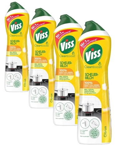 Viss Scheuermilch Citrus effektives Reinigungsmittel 100% kraftvoll gegen Fett und Schmutz mit 100% natürlichen Reinigungspartikeln 500 ml (Packung mit 4)
