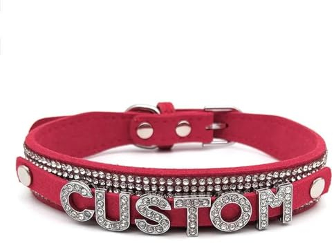 Diy Namens-Halsband – Individuelle Namens-Leder-Halskette Für Frauen, Luxuriöser Strass-Buchstaben-Halsband, Personalisierte Punk-Leder-Halskette Mit Beliebigem Buchstaben-Schmuck, Rot, L (38 Cm,