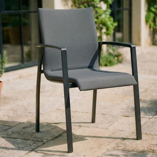 IDIMEX Gartenstühle Verano 6er Set, 57x89x62 cm, schwarz/anthrazit, stapelbar, robust, Aluminium mit Textilene Polster. Gartenmöbel-Set, Terrassenstühle, Balkonstühle wetterfest, Gartenstuhl 6er Set