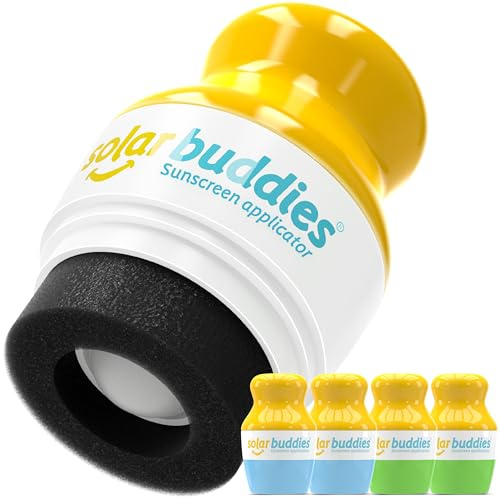 Solar Buddies Sonnencreme-Applikator - 2x Blau, 2x Grün - Nachfüllbarer Roll-on Schwammapplikator für Sonnencreme, Sonnenmilch & Lotion für Kinder, Erwachsene & Familien - Fasst 100ml