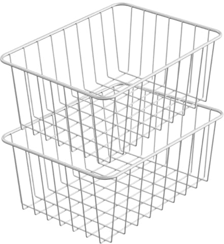Panier de levage de cuisine, 2pcs Organisateur de congélateur à coffre en fil métallique en acier inoxydable, Paniers de congélation rectangulaire empilables pour congélateur droit, maison, bureau