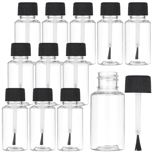 BENECREAT 20 paquetes de 20 ml de botellas aplicadoras de pincel de plástico con tapa negra, vacía rellenable para esmalte de uñas con tapa de pincel para pegamento, pintura, arte de uñas