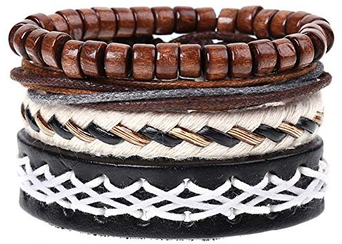 Lederarmbänder,Gotisches Geflochtenes Wickelarmband Set aus Leder Mehrschichtige Perlenarmbänder für Männer Frauen Punk Kombinationsarmreifen Handgefertigtes Geflochtenes Verstellbares Armband