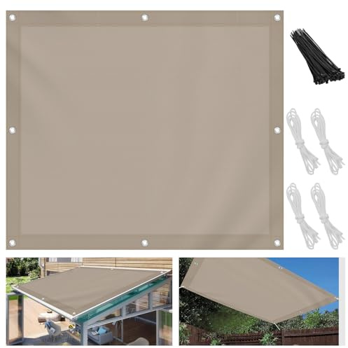 Tenda parasole in tela impermeabile, per esterni, senza fori, blocco UV, resistente alle intemperie, con corde e lacci, per pergola, patio, balcone, gazebo da giardino (3 x 4 m, cachi)