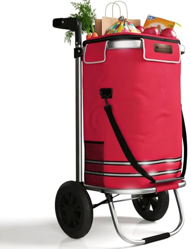 Juskys Einkaufstrolley 3in1 mit 2 Rollen für Shopping - 56 L Tasche abnehmbar - Trolley klappbar & modern - Sackkarre Einkaufsroller Rot