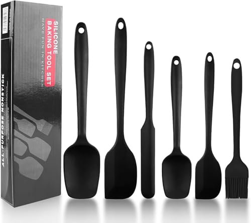 Hitopin 6 Pezzi Spatola Silicone Nero, Spatole in Silicone da Cucina, Spatole Professionali in Silicone, Spatola da Cucina Utensili, per Cottura e Miscelazione, Resistenti al Calore(Nero)