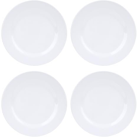 Fdit Juego de 4 Platos Llanos de Melamina Blanca para Comidas, Aperitivos, Postres con Platos Redondos de 9 Pulgadas, Adecuados para Cenas Familiares, Fiestas, Camping