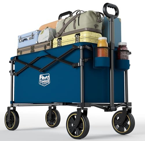 TIMBER RIDGE Carrello Pieghevole Spiaggia 200L con Portabevande Manico Regolabile, Carrello da Giardino per Tutti i Terreni Esterni Campeggio Portata 100kg