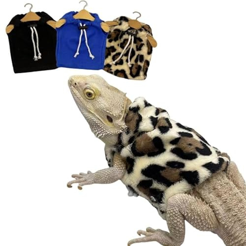 Vestiti lucertola con cappuccio e drago barbuto per piccoli animali domestici, in flanella, abbigliamento per rettili, feste, cosplay, accessori per rettili (leopardo)