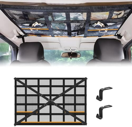Pumwoy 90*65cm Rete da Auto e Soffitto, Rete Portaoggetti da Tetto Regolabile per Interni Auto SUV, Jeep, Furgone