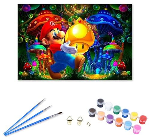 HaOrchid Pintar por Numeros Adultos, Pintura de Numeros Mario, DIY Pintura por Números, Kit de Pintura al óleo de Lienzo DIY para con Pinceles, Pigmento Acrílico para Decoración de pared 40 x 50 cm