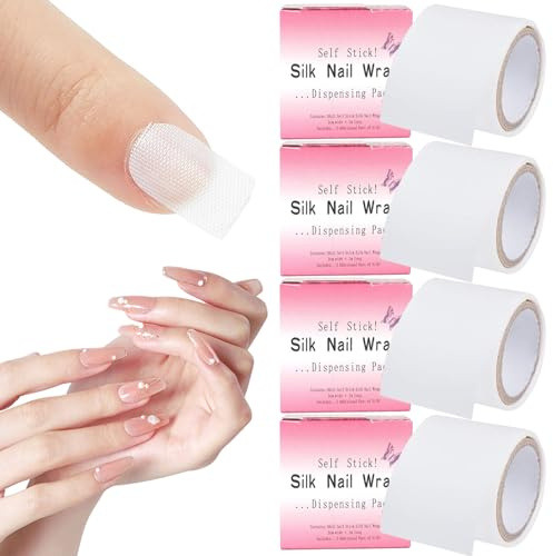 GGUFAY Set di Pellicole per Unghie Autoadesive In Seta Da 4 rotolo, Nastro per Bende di Riparazione per Punte per Unghie Facili Da Trimerare, gel ricostruzione unghie