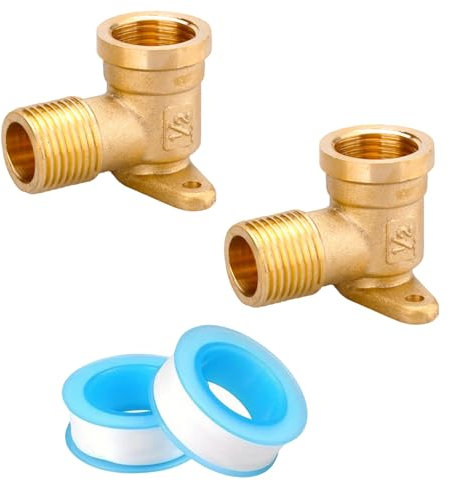 2 pièces Coudes enlaiton, Filetage enlaiton, Raccords de tuyau enlaiton, Raccord d'eau, Coude en laiton femelle, raccordsenlaiton à angle de 90° de 1/2 pouce avec 2 rouleaux de ruban d'étanchéité