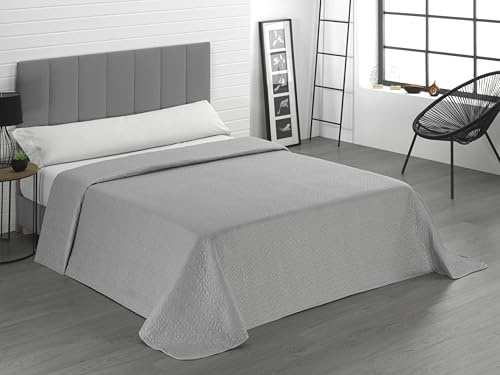 Donegal Collections Colcha Bouti Cama 90 - Colcha Cama 90/80 Lisa Acolchada y Reversible Plata - Colchas Cubrecama Primavera Verano Fresca, Acolchado Fino y Microfibra Extrasuave