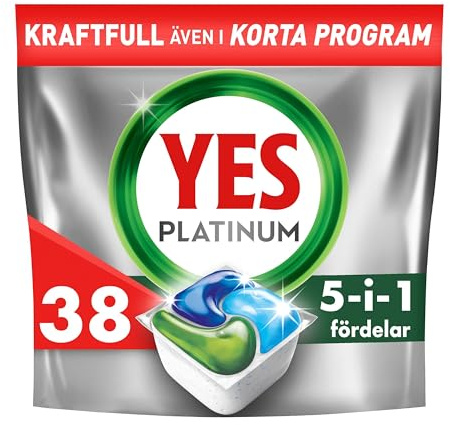 Yes Platinum All In One Maskindiskmedel, 38 Diskmaskinstabletter, För Tuffa Utmaningar, Rengör Till och med Flottiga Filter