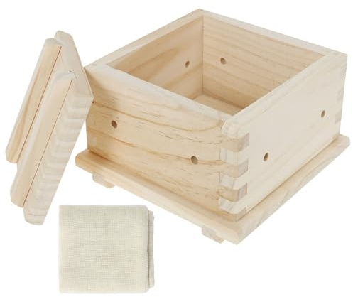 Ghshanog Tofu Press Mould,Wooden Cheese Press Paneer Maker Kit with Drain Hole,Paneer Making Mold for Homemade 2kg Tofu Cheese(12x12x8CM)