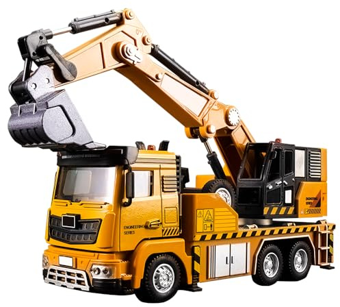 SGZIOO Tractopelle Enfant, Camion Enfant Tracteur Jouet, Pelleteuse Enfants avec Son et Lumière, Engins de Chantier Jouet en Alliage, Véhicules de Construction Grand, Cadeau pour Garçon 3, 4, 5, 6 ans