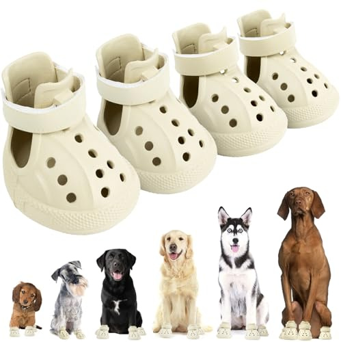 KodMtiz Dog Sandals, Breathable Dog Shoe for Hot Pavement, Anti-Slip & Paw Protectors Pet Shoes for Indoor/Outdoor Walking. Dog Boots for Small, Medium & Large Dogs (Beige, 4PCS)