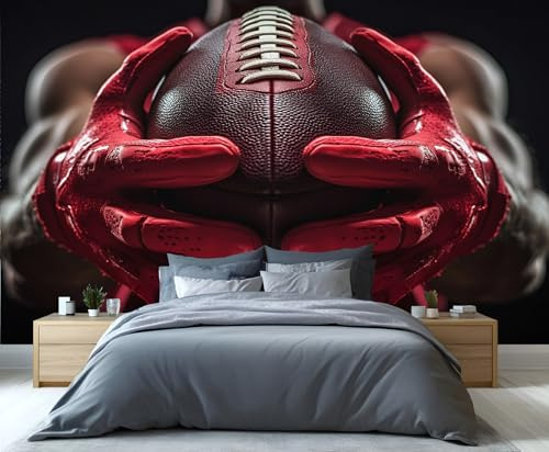 YXQAIED Football Gloves Wallpaper, Football Player Bedroom Wallpaper, American Football Wall Paper for Living Room, Not Self Adhesive Sports Theme Photo 3D Wall Murals & Room Decor, 260x175cm