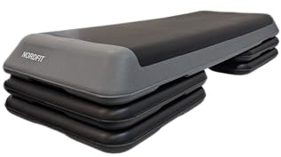 NORDFIT Aerobic Step, Professional Exercise Stepper, 3-Level Height Adjustable, High-density Polyethylene with PVC Surface, 109x41cm, 10/15/20cm Heights, 250kg Capacity