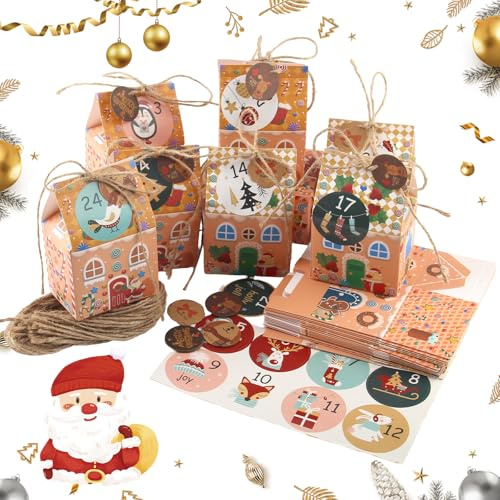 LEIMEND 24 Adventskalender zum Befüllen Weihnachtskalender selbst Befüllen | Adventskalender Selber Befüllen DIY Adventskalender Häuser Adventskalender Kinder zum Befüllen Weihnachts Deko