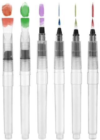 ZORVYN 6 Pcs Wassertankpinsel für Aquarell, Wasserfarbenmalerei, Farbmischnen und Kalligraphie, Stifte mit Wassertank