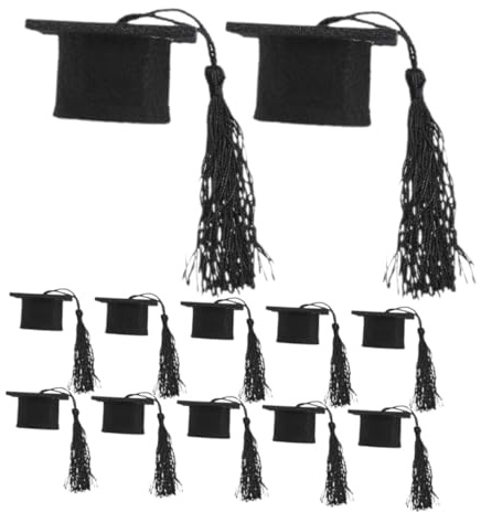 HIAKDOFT 12 Piezas Mini Gorros de Graduación Negros con Borlas Adornos para Decoración de Botellas de Vino Fiestas de Graduación Accesorios y Clásicos para Celebrar
