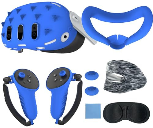 Kit completo de accesorios de 7 piezas para cubierta de lente de juego, empuñaduras de controlador, cubiertas faciales basculantes que protegen completamente los ojos